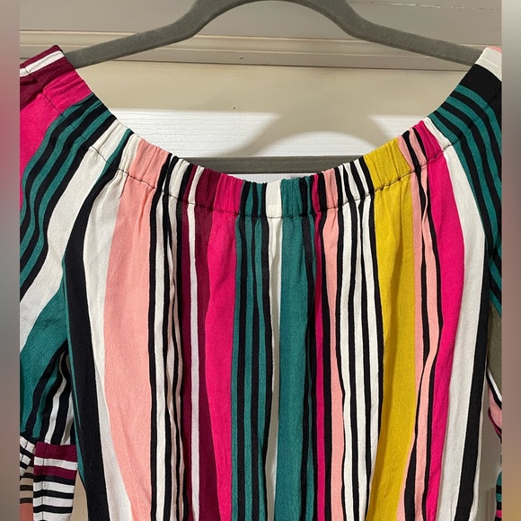 Express Romper Multicolored Stripe Off the Shoulder, Size Medium - Picture 4 of 8